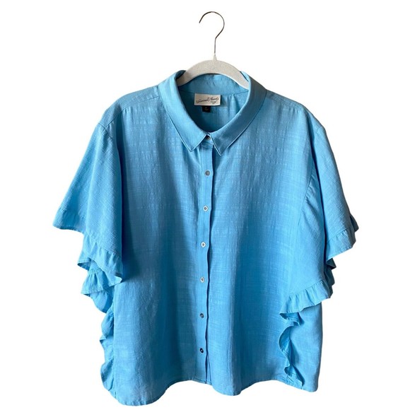 Universal Thread Flutter Sleeve Button Down Women’s Size XL Light Blue - Picture 1 of 8